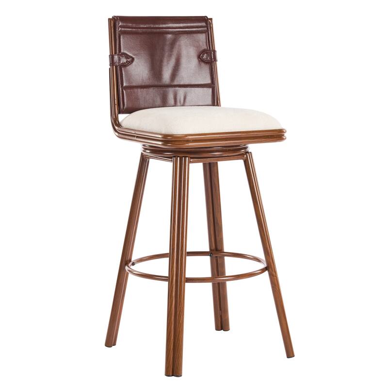 Roomfitters Sibyl Indoor Swivel Bar Stools with Faux Leather Back, Walnut and Beige Set of 2