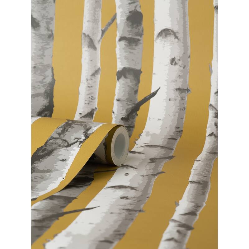 Fine Decor Chester Mustard Birch Trees Wallpaper
