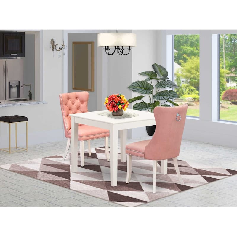 HomeStock 3-Pc Linen White Finish Square Solid Wood Top Dining Table Set