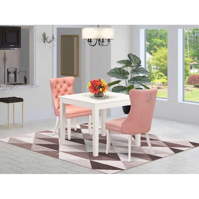 HomeStock 3-Pc Linen White Finish Square Solid Wood Top Dining Table Set