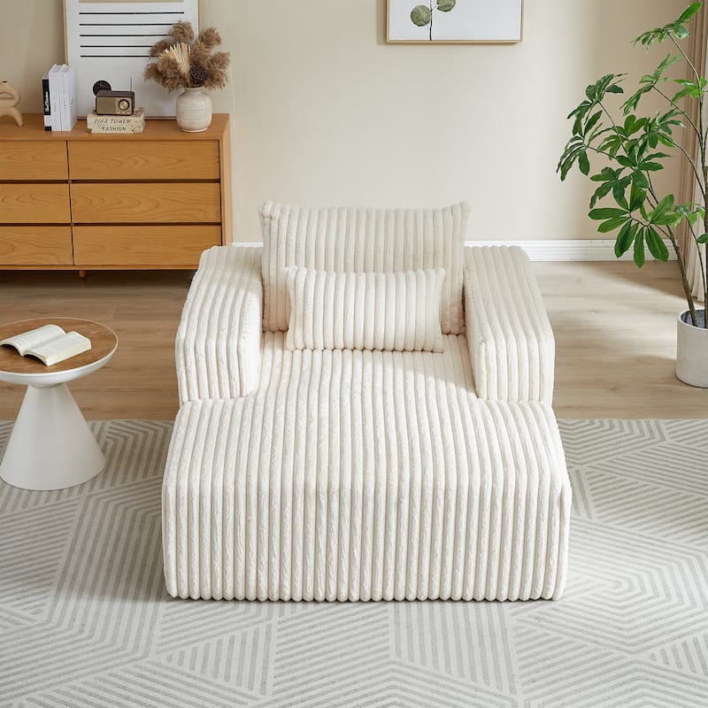 Beige Corduroy Sofa Lounge Chair with 2 Pillows