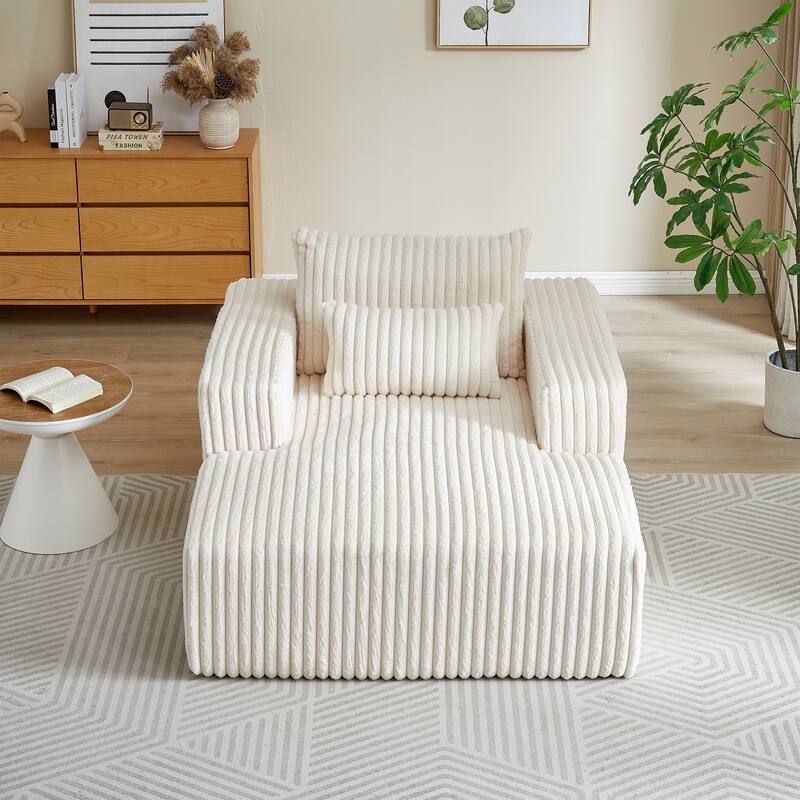 Fluffy 62.5-Inch Corduroy Lounge Chair, Modern Sleeper Sofa for Living Room or Bedroom - Ready to Use, No Assembly