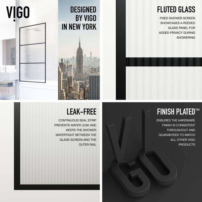 Vigo VG6090FL3462 Divide 62" High x 34" Wide Shower Screen Framed Tub