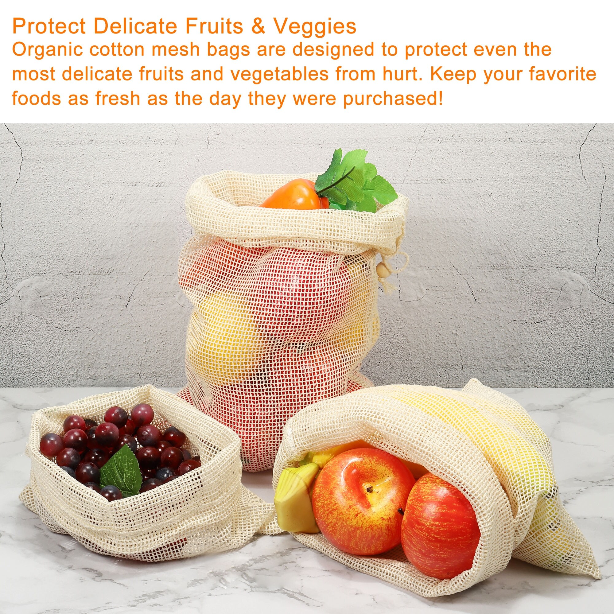 Reusable Mesh Grocery Bags 12Pcs, Cotton Cloth Bag Mesh Produce