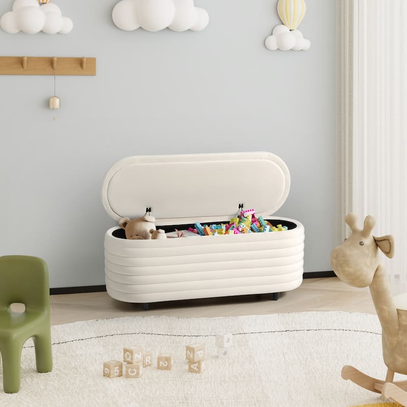 Farrah Velvet Polyester Flip Top Storage Ottoman - 42" - Ivory