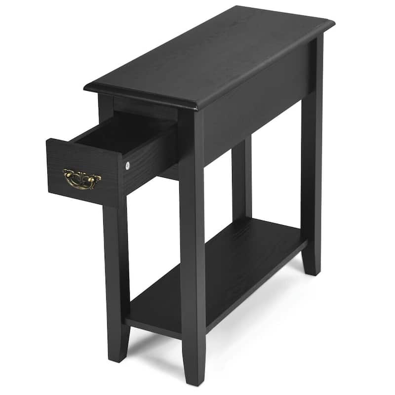 Space-Saving 2 Tier End Table with Drawer and Shelf for Living Room
