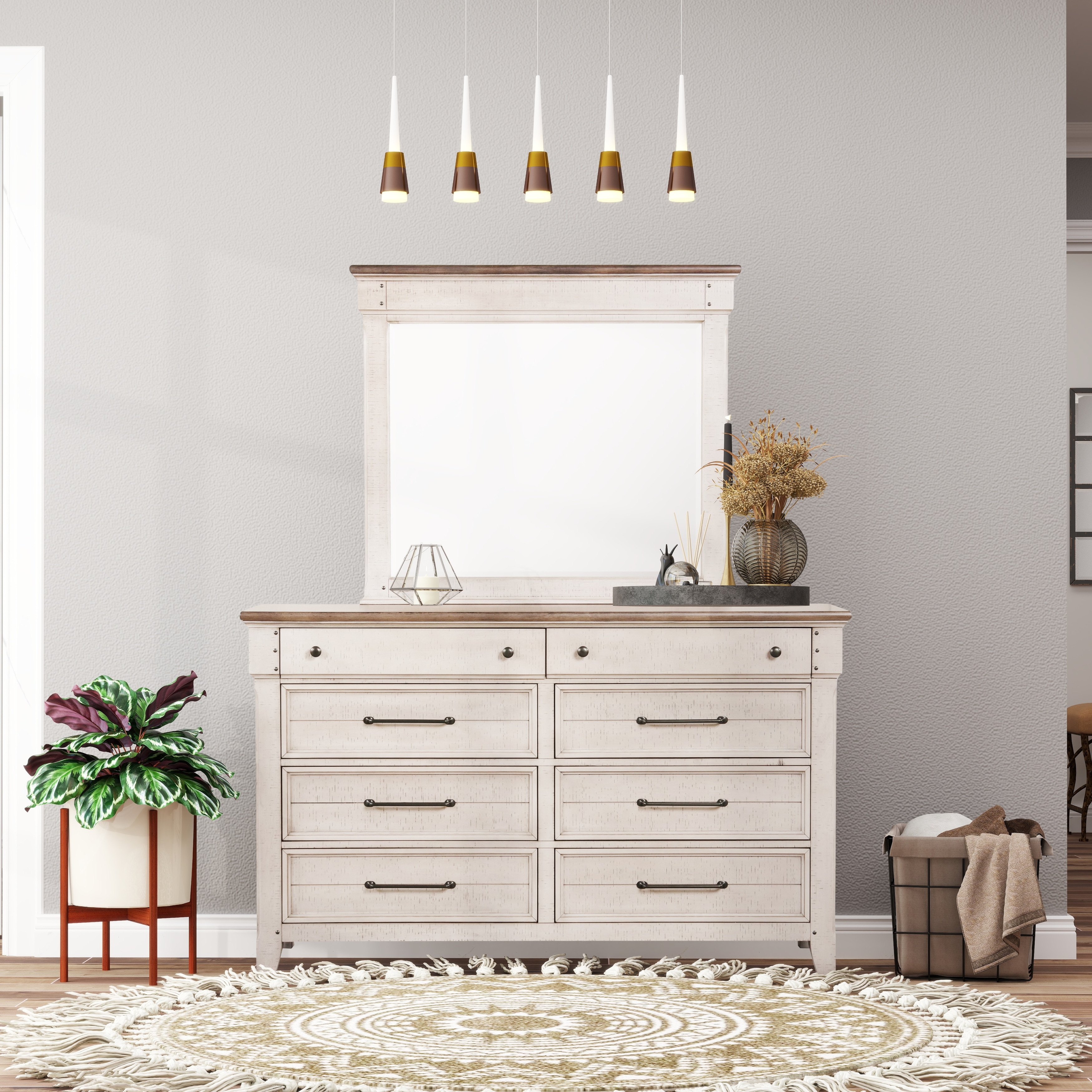 Roundhill Furniture Walcott 8-Drawer Bedroom Dresser with Mirror