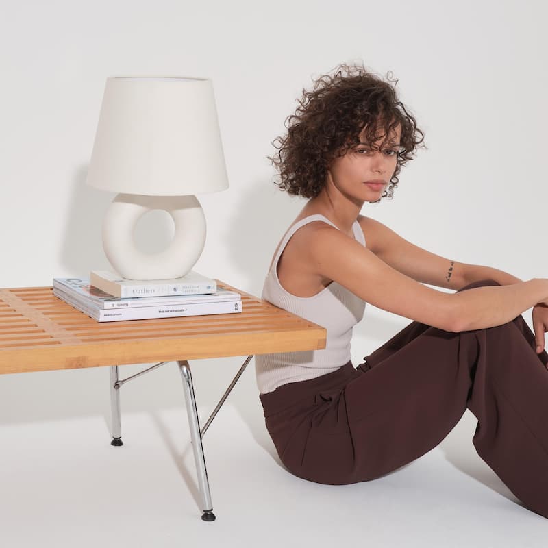 Brightech Chloe 15.5" Off-White Beige Standard Super Bright LED Traditional Table Lamp with Off-White Cream Fabric Empire Shade