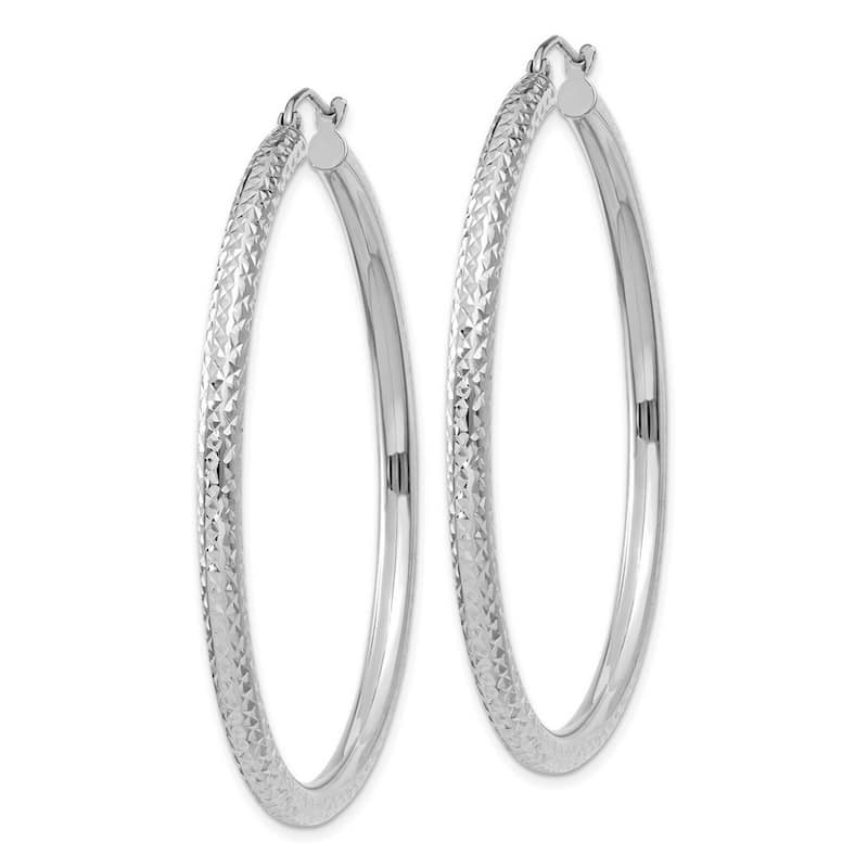 Curata 14k White Gold Sparkle Cut 50x3mm Round Hoop Earrings