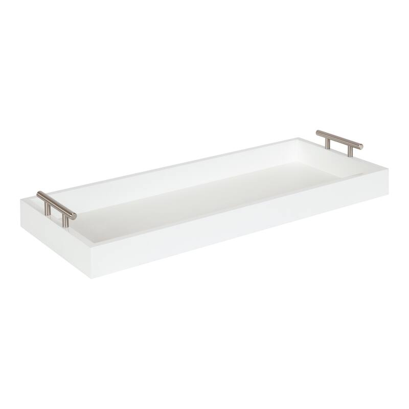 Kate and Laurel Lipton Narrow Rectangle Wood Accent Tray - 10x24 - White/Silver