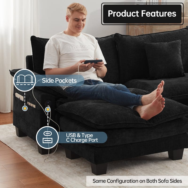 Modular Sectional Sofa Set Convertible Sectional Sleeper Sofa with Chaise for Apartment