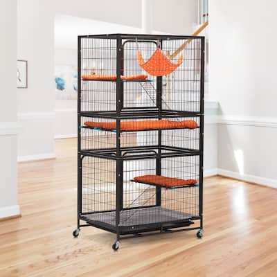 4-Level Cage for Pets,Lockable Wheels, Removable Tray, Black