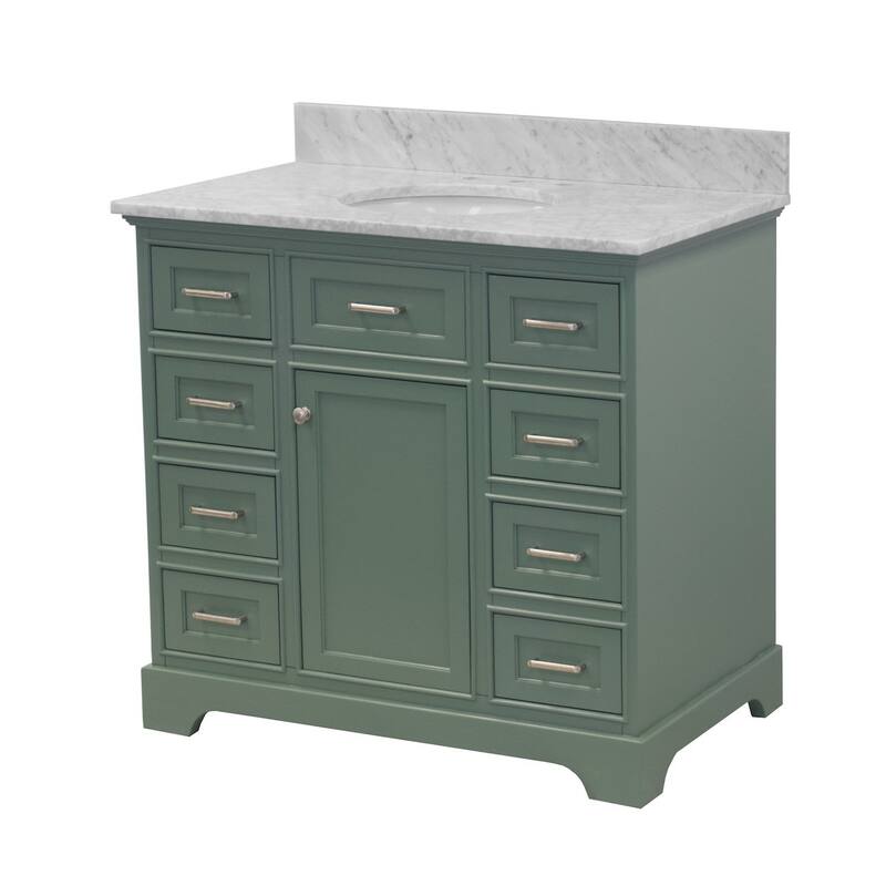 KitchenBathCollection Aria 42" Bathroom Vanity with Carrara Marble Top