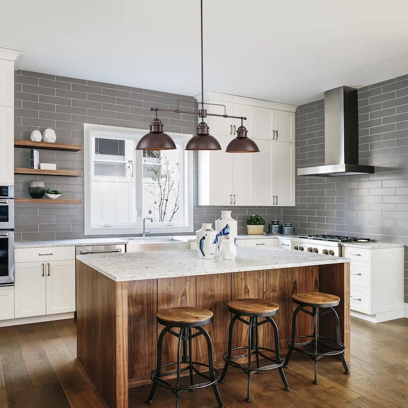 3-Light Farmhouse Retro Metal Linear Dome Pot Lid Pendant Light/Kitchen Island Lights