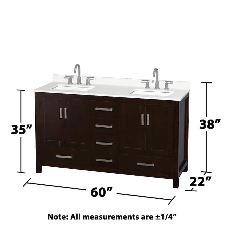 Sheffield 60-inch Double Vanity, 3 Hole Quartz Top, 24-inch Mirrors