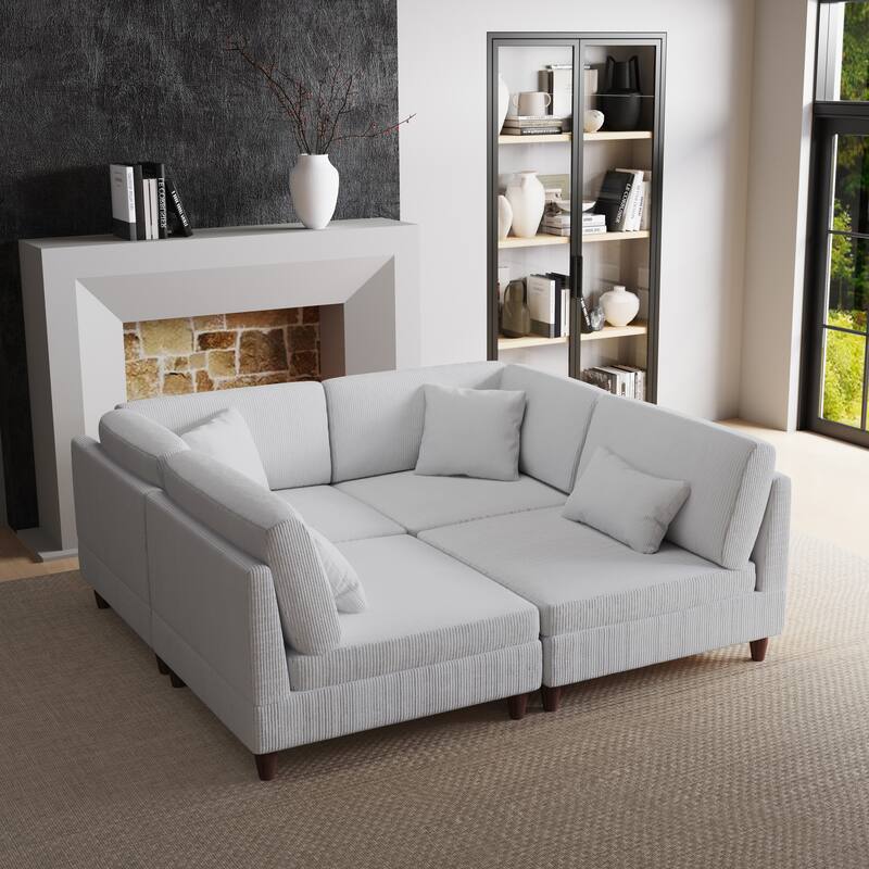 4-Piece Modern Corduroy Modular Sectional Sofa with pillows For Living Room