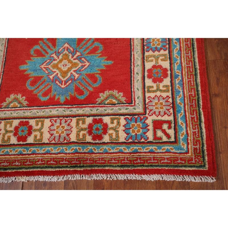 Red Kazak Foyer Rug Handmade Geometric Red Wool Carpet - 2'9" x 4'2"