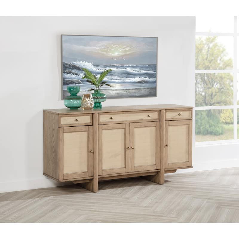 Kailani 4-Door Cane Sideboard Buffet Cabinet Beige Oak