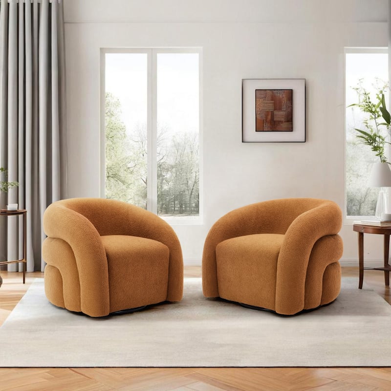 Upholstered Swivel Barrel Accent Chair Set of 2 - Rusted Orange