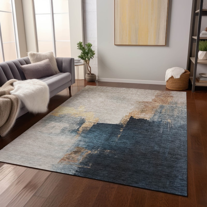 Machine Washable Indoor/ Outdoor Abstract Chantille Rug