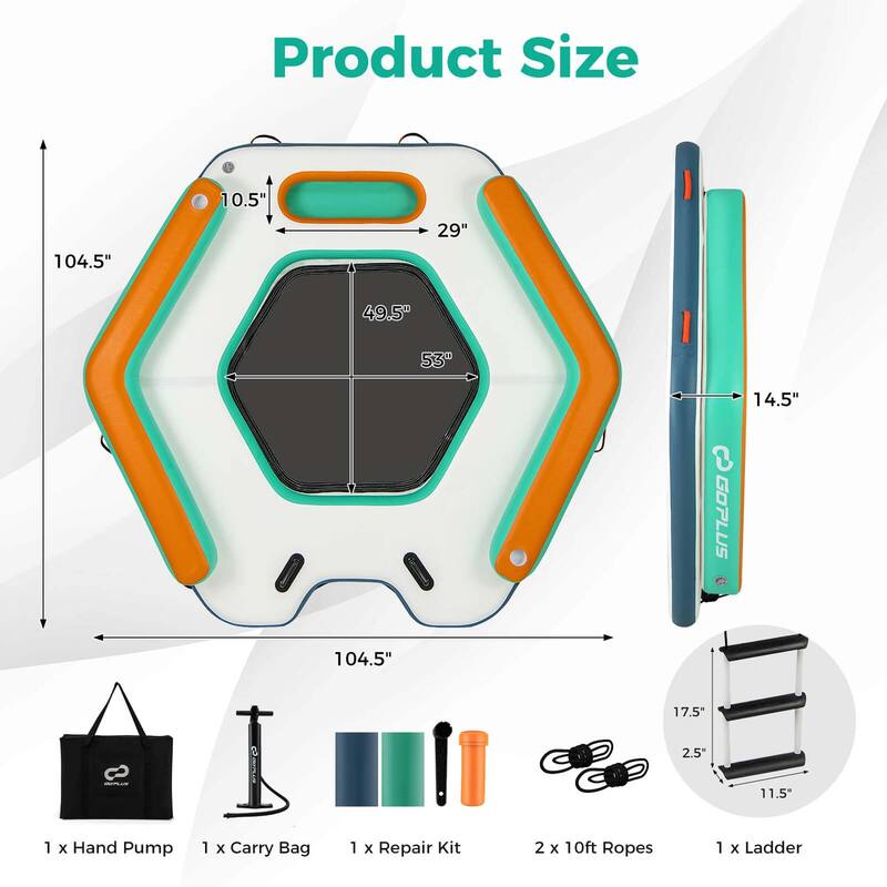 8.7FT x 8.7FT Inflatable Floating Dock Platform w/Detachable Ladder