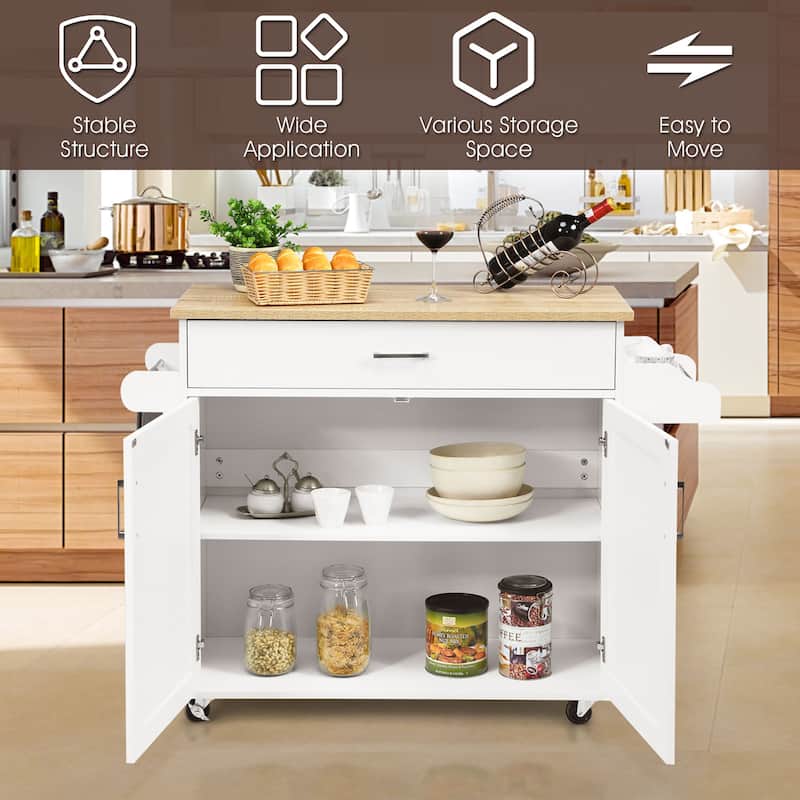 Costway Rolling Kitchen Island Cart Storage Cabinet w/ Towel & Spice