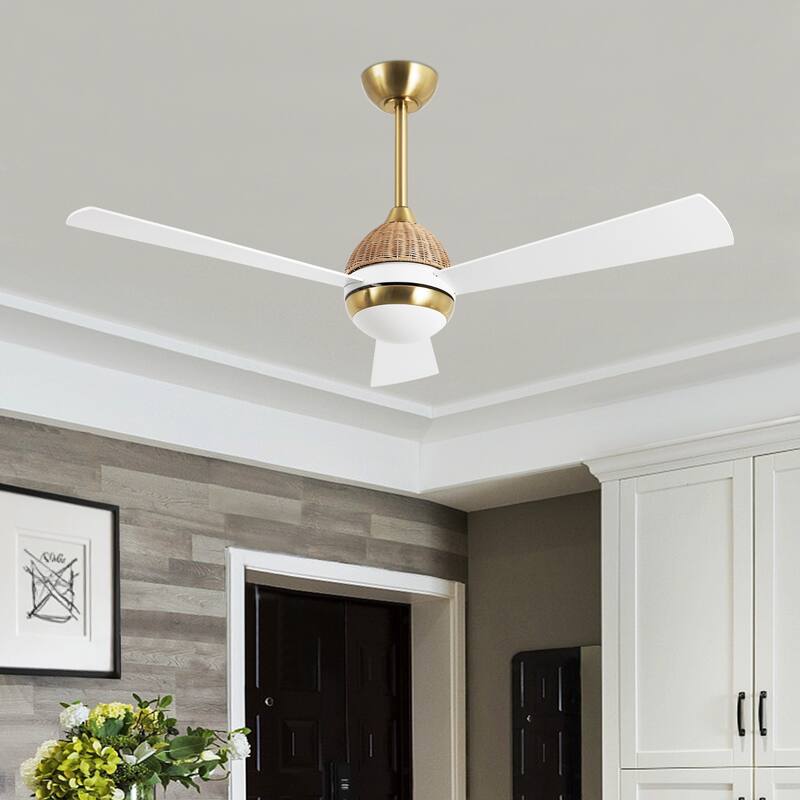 52" 3-Blade Ceiling Fan with LED Light and Remote Control - Gold