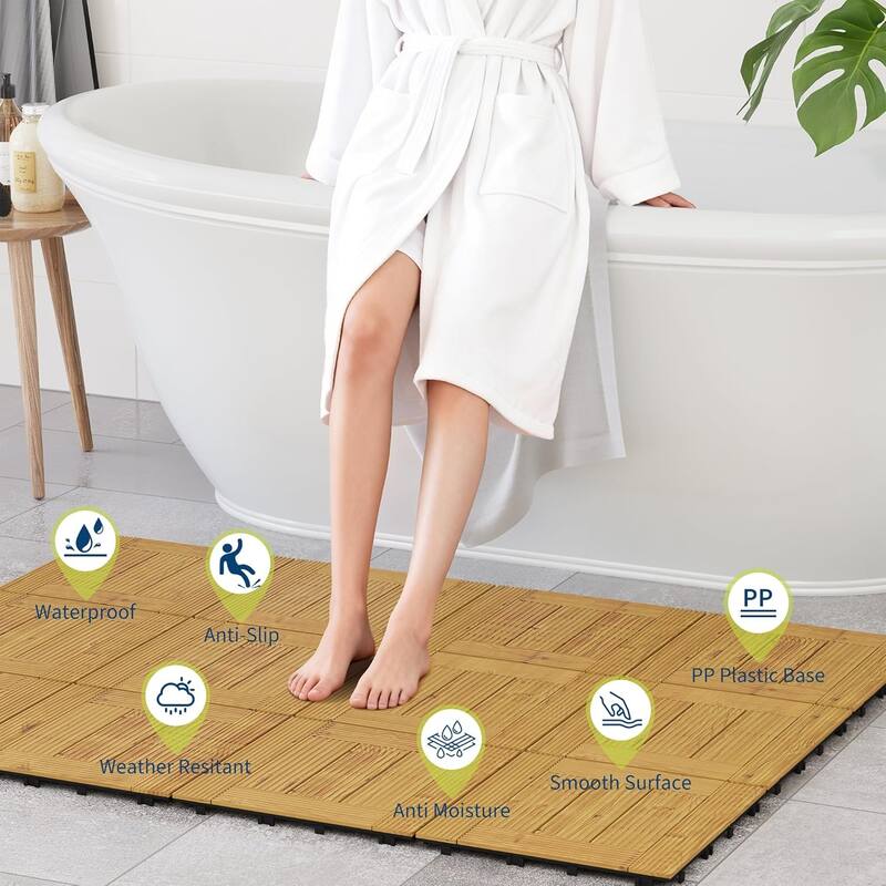 Wood Interwoven Deck Tiles, Easy Snap Install