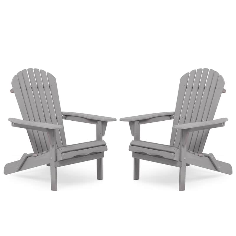 Wooden Outdoor Folding Lounge Patio Chair Set of 2 - Gray