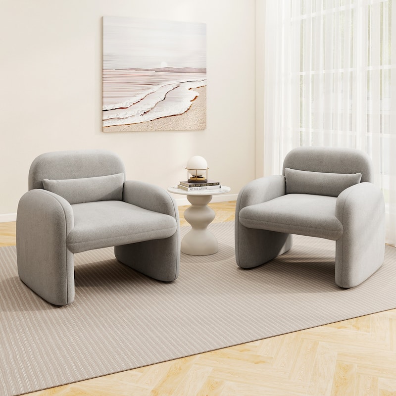 Gymax 2PCS Modern Accent Chair Sherpa Fabric Upholstered Armchair w/