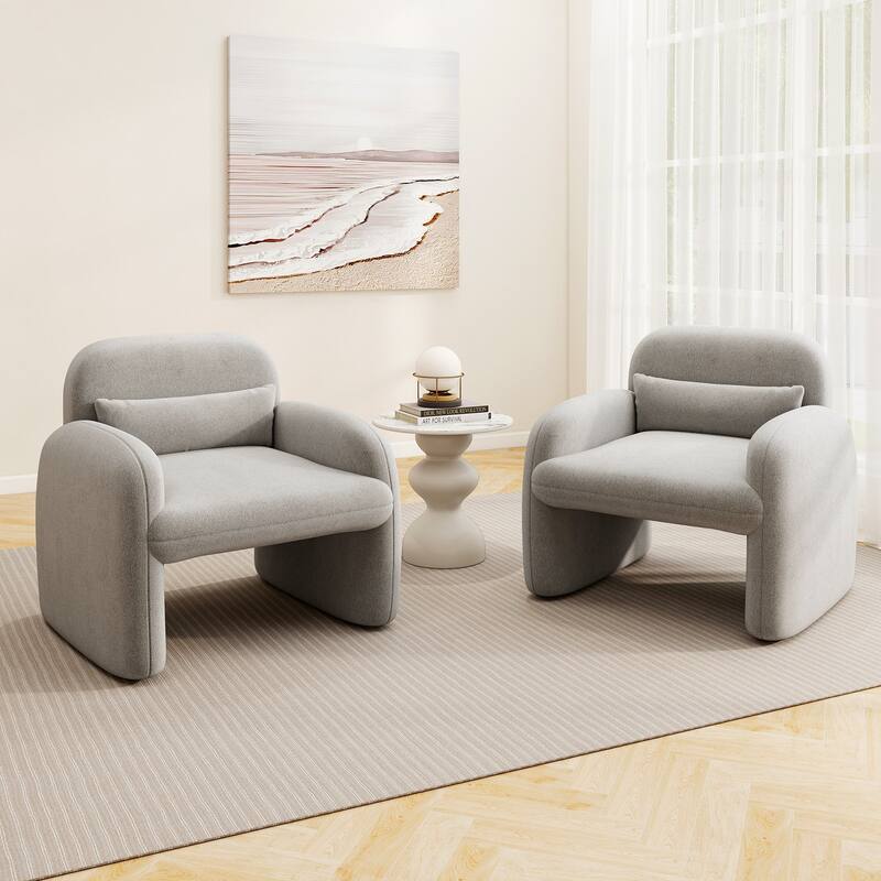 Gymax Modern Accent Chair Sherpa Fabric Upholstered Armchair w/ Waist