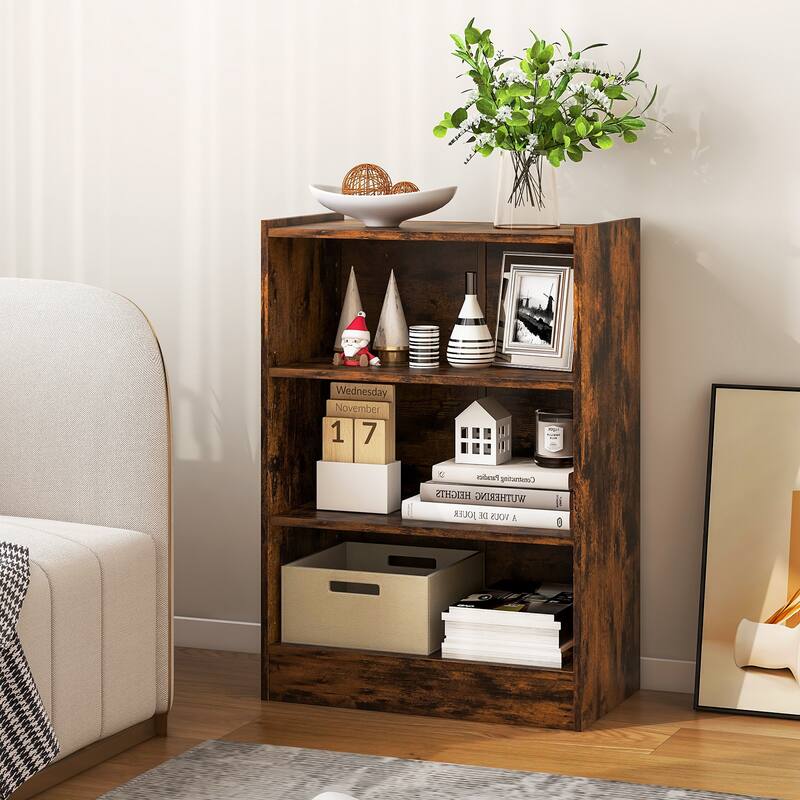 Costway 3-Tier Bookcase Open Multipurpose Display Rack Cabinet with - 19.5'' x 12'' x 29.5'' (L x W x H)