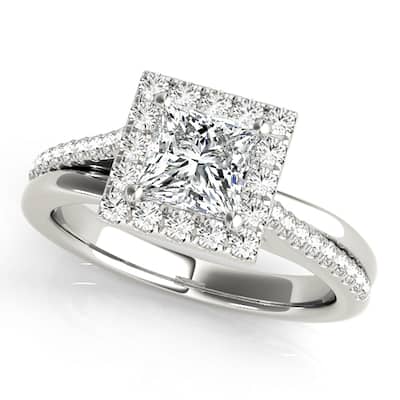 Auriya 14k White Gold Lab Grown Princess Diamond Halo Engagement Ring 0.50 to 5.00 ct. tw. (F-G VS)