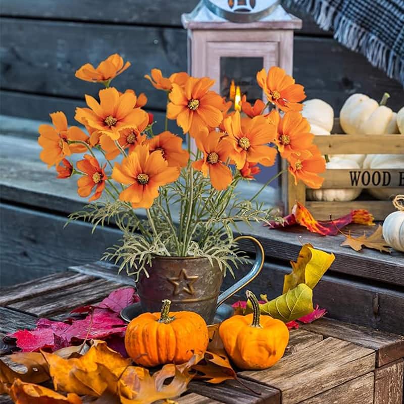 Orange Silk Decorative Artificial Cosmos Faux Flowers