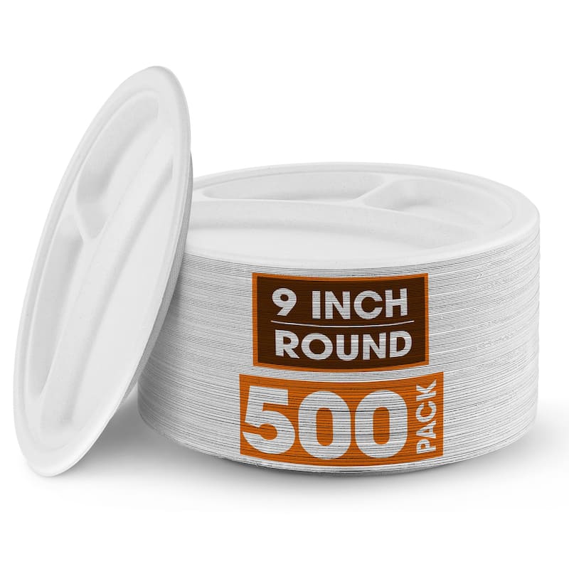 Cheer Collection 3 Section Paper Plates - 500 Pieces Per Pack - 9 inch