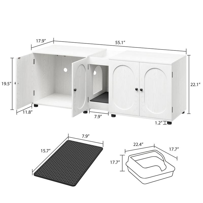 Cat Litter Box Enclosure 55.1" Double Litter Box Furniture Large Cat Box