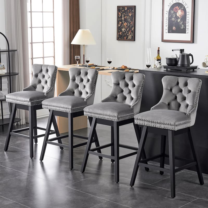 26"/30" Velvet Upholstered Swivel Counter or Bar Height Stools - Grey - Counter Height