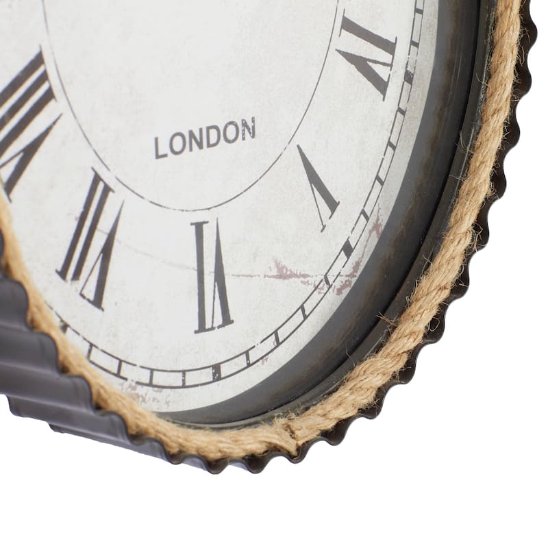 Black Metal Pocket Watch Style Decorative Wall Clock with Rope Accent