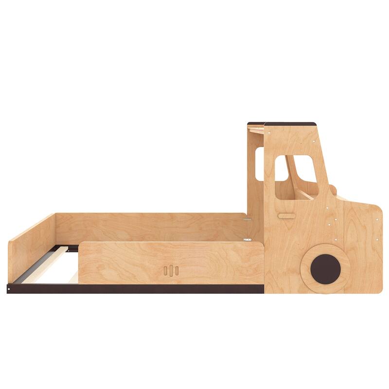 Roomfitters Full Size Car Shaped Floor Bed with Storage Drawers and Built-in Desk, Wood Frame