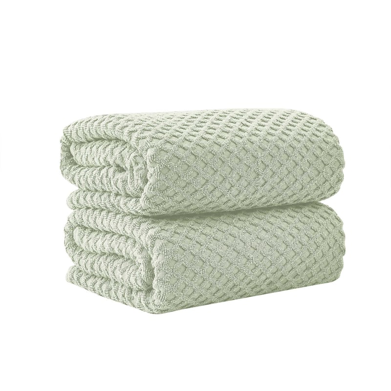 Linery & Co. Cotton Diamond Waffle Texture Bath Towels - Bath Sheet (Pack of 2) - Pale Green