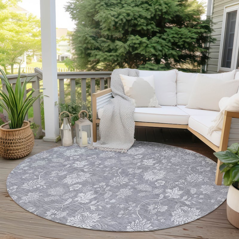 Machine Washable Indoor/ Outdoor Chantille Casual Floral Farmhouse Rug