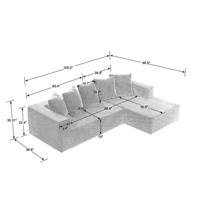 Grey 104.34'' Modular L-Shaped 3-Seater Sectional Sofa Set in Luxurious Chenille Fabric, Minimalist Design with Chaise