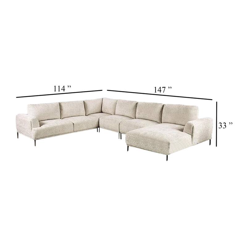 Batty J Sectional Sofa, Light Brown Chenille 147 Inch, Adjustable Back