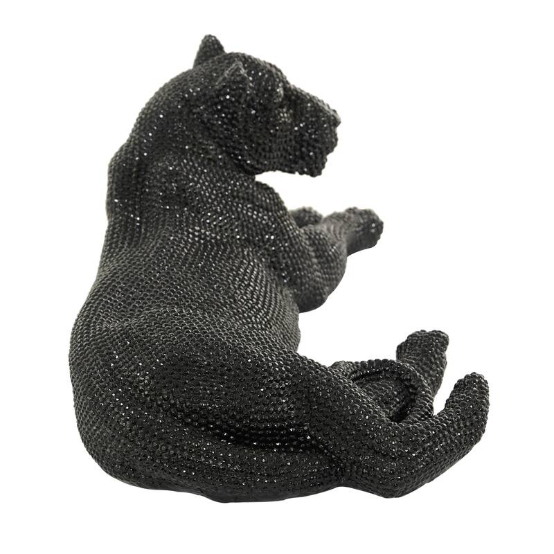 Polystone Floor Leopard Sculpture with Carved Faceted Diamond Exterior - Black or Silver