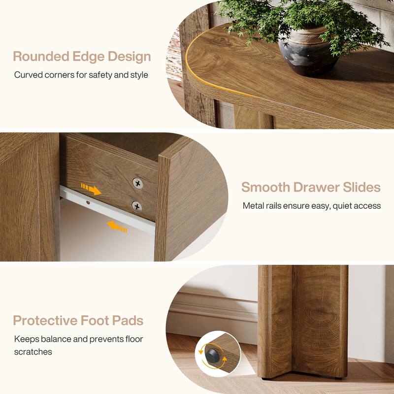 63'' Console Table with 2 Drawers Oval Curved Entryway Table