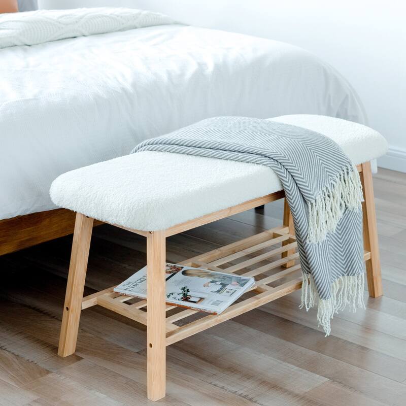 StorageWorks Tufted Bench, Entryway Bench with Shoe Storage Shelf - 36.22"x13.78"x17.72"