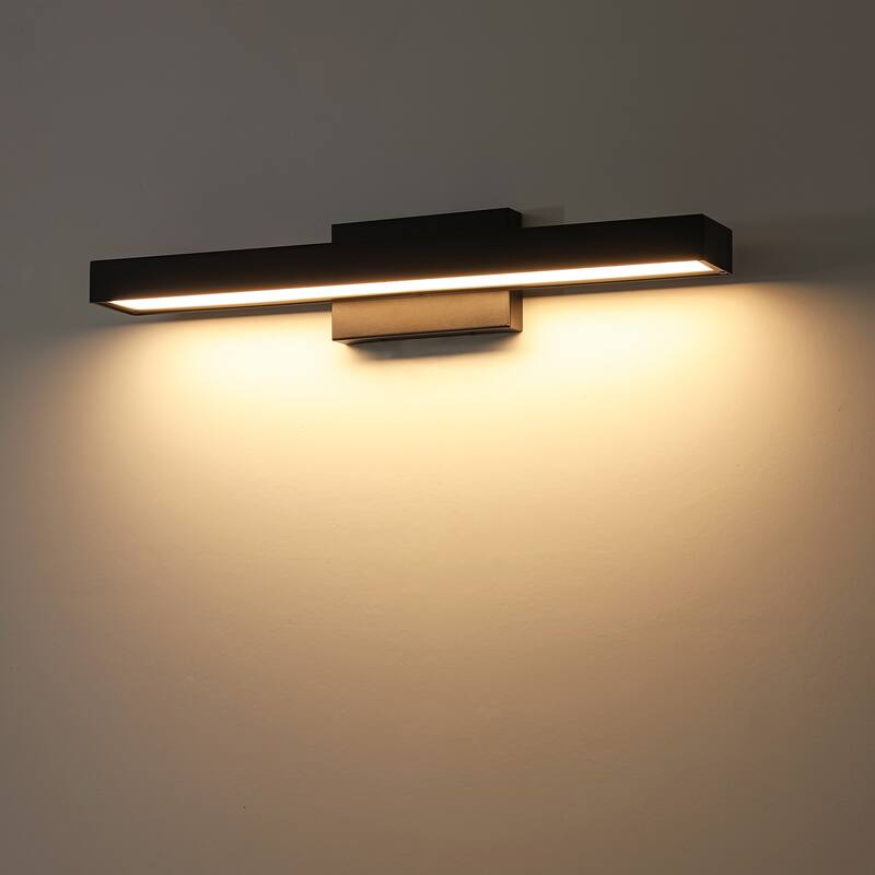 23.6" W 1-Light Modern Black Finish Rectangle Linear Metal Integrated LED Outdoor Wall Sconce