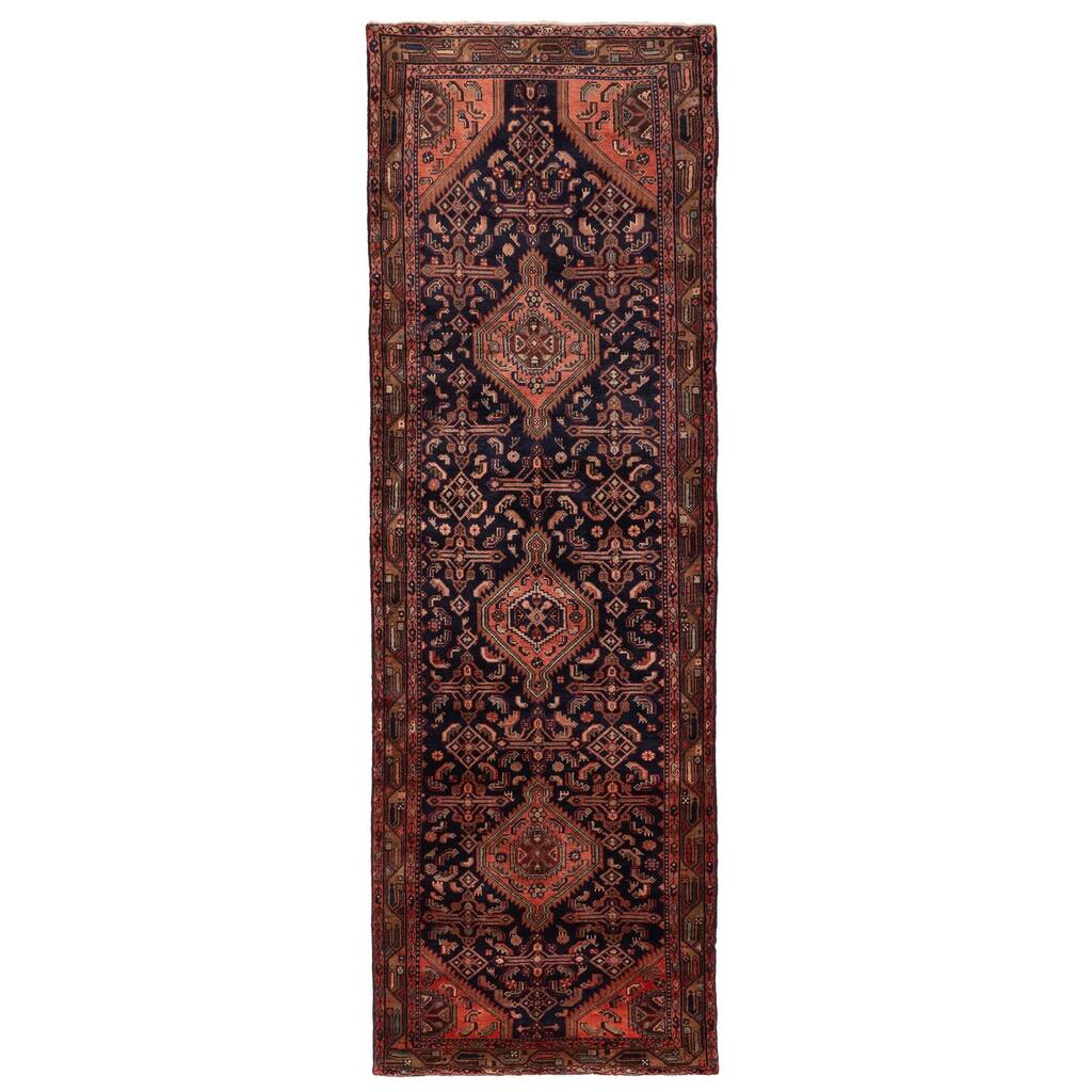 ECARPETGALLERY Hand-knotted Konya Anatolian Navy Wool Rug - 3'5 x 10'8