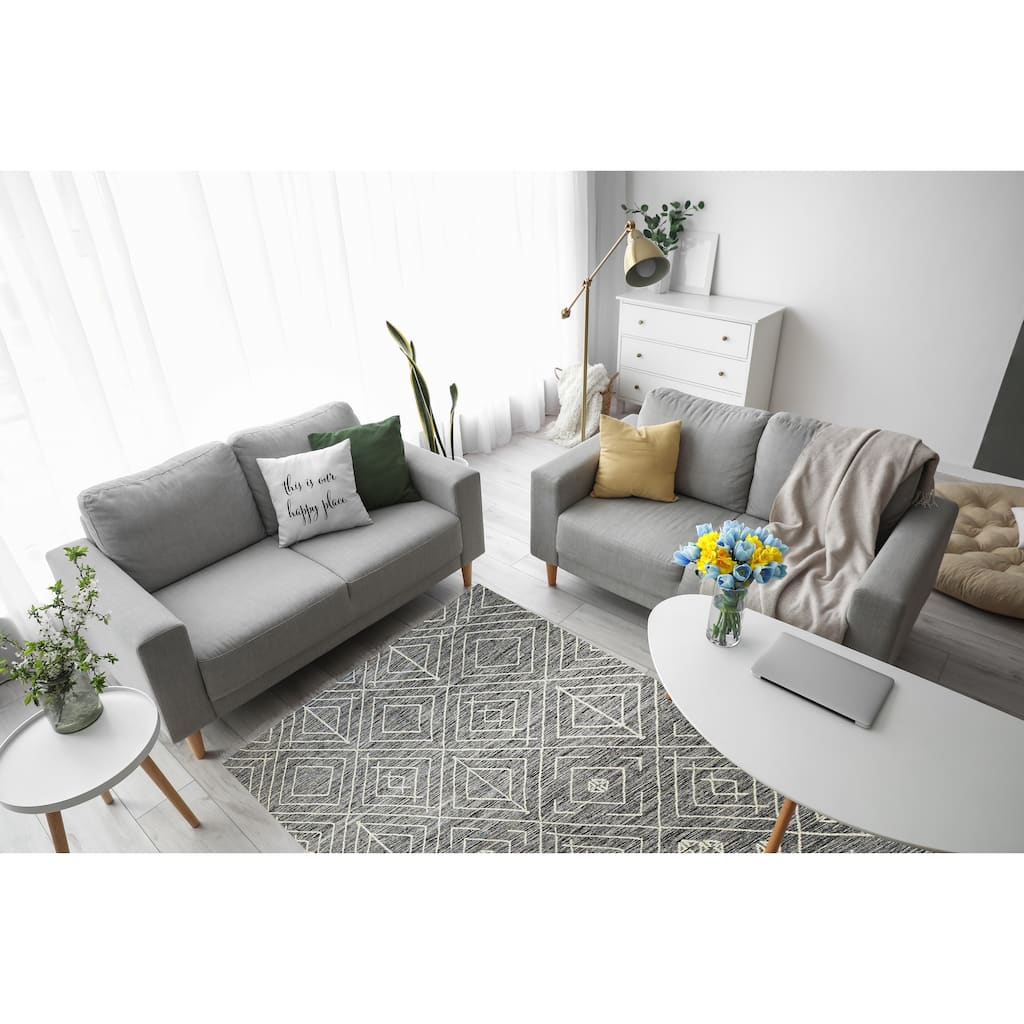 Charcoal Contemporary Geometric Punja Kilim Area Rug - Elegant and Timeless Design