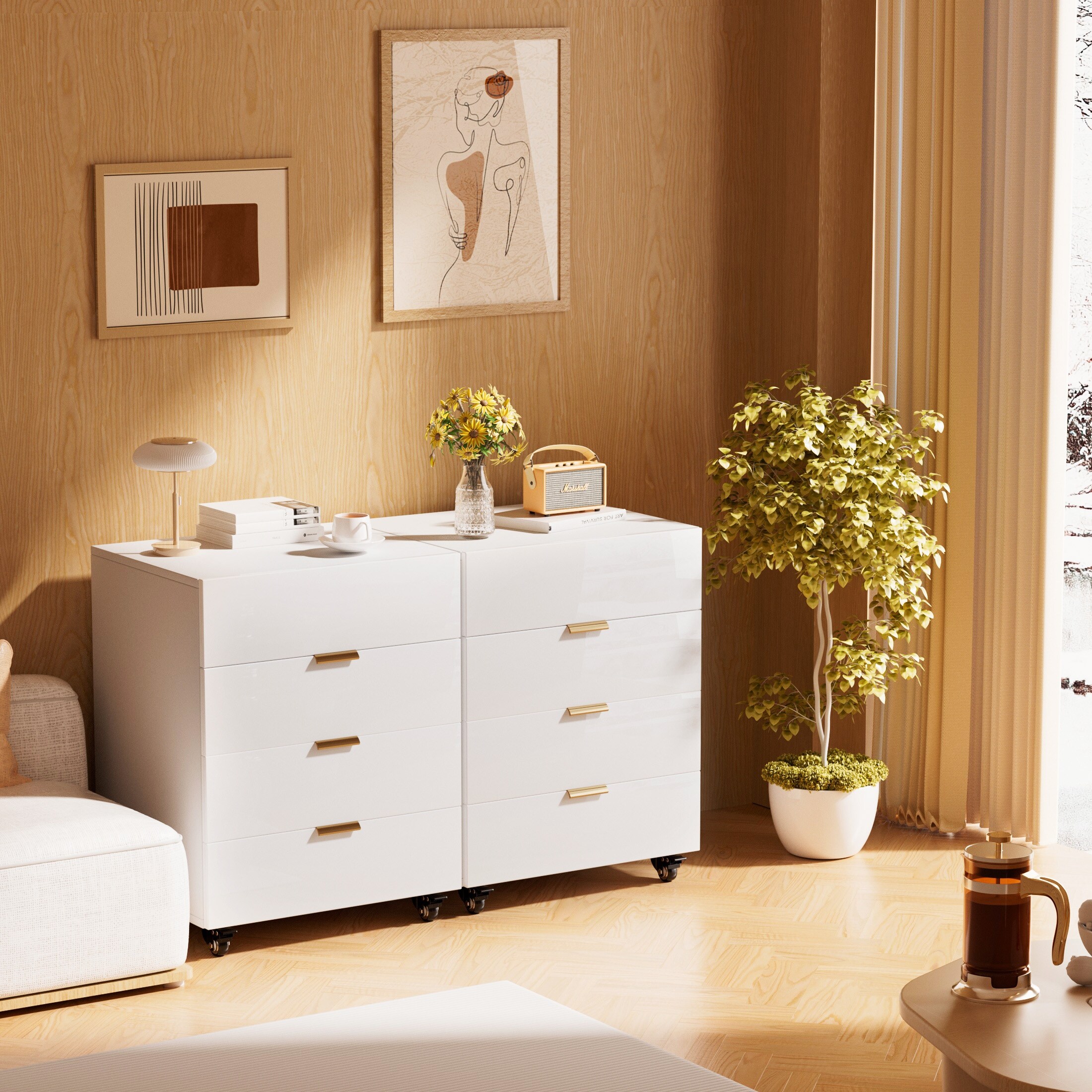 Solid Wood Modern 4 Mobile Drawer Dresser With Wheels for Bedroom Living room Bed Bath Beyond 39930039